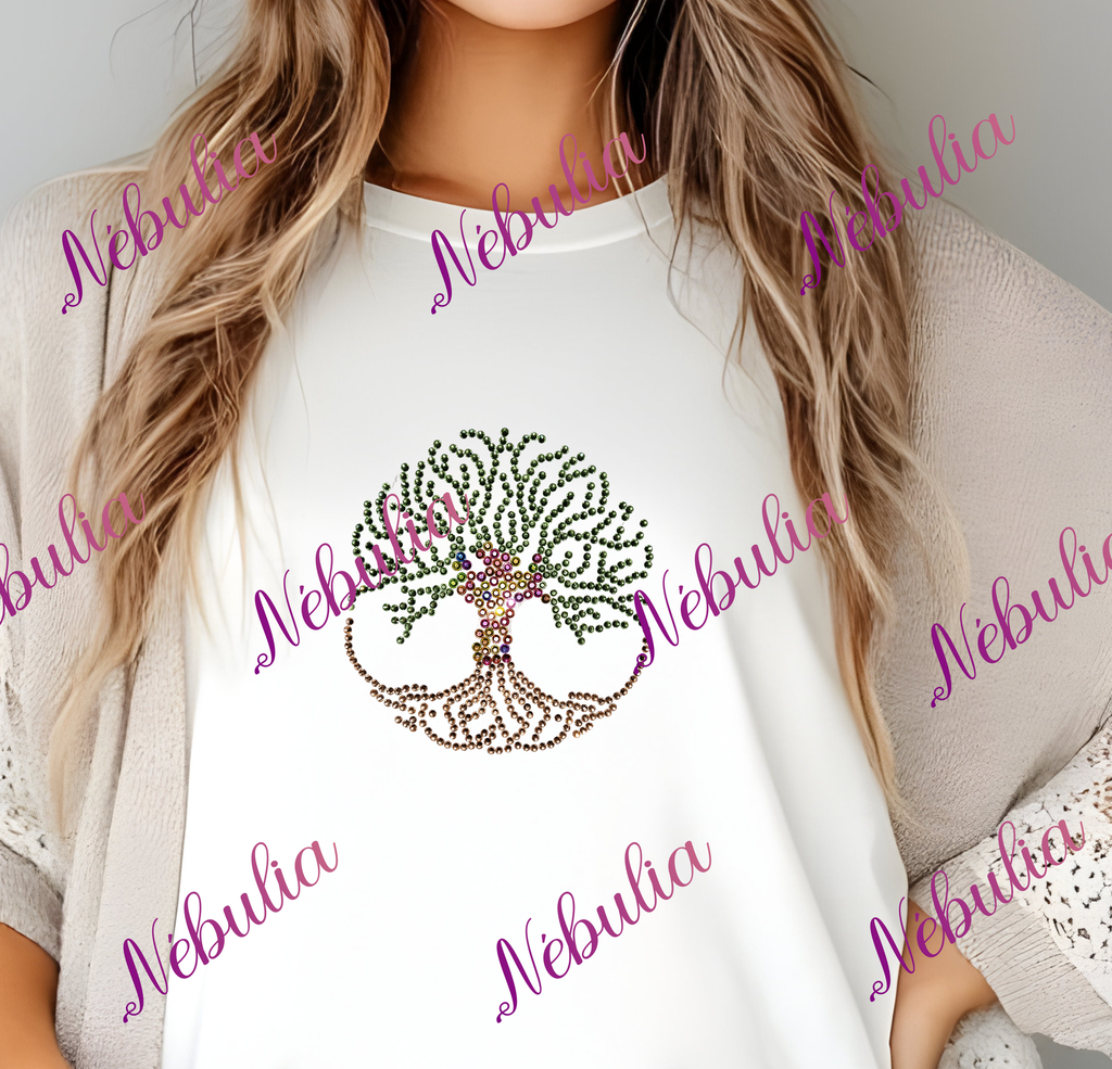 Tee-shirt Arbre de vie Strass (XXS, Blanc, Rouge)