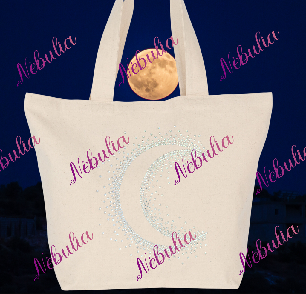 Sac de shopping "Emy" Strass lune (Lune horizontale Haut, Arc en ciel)