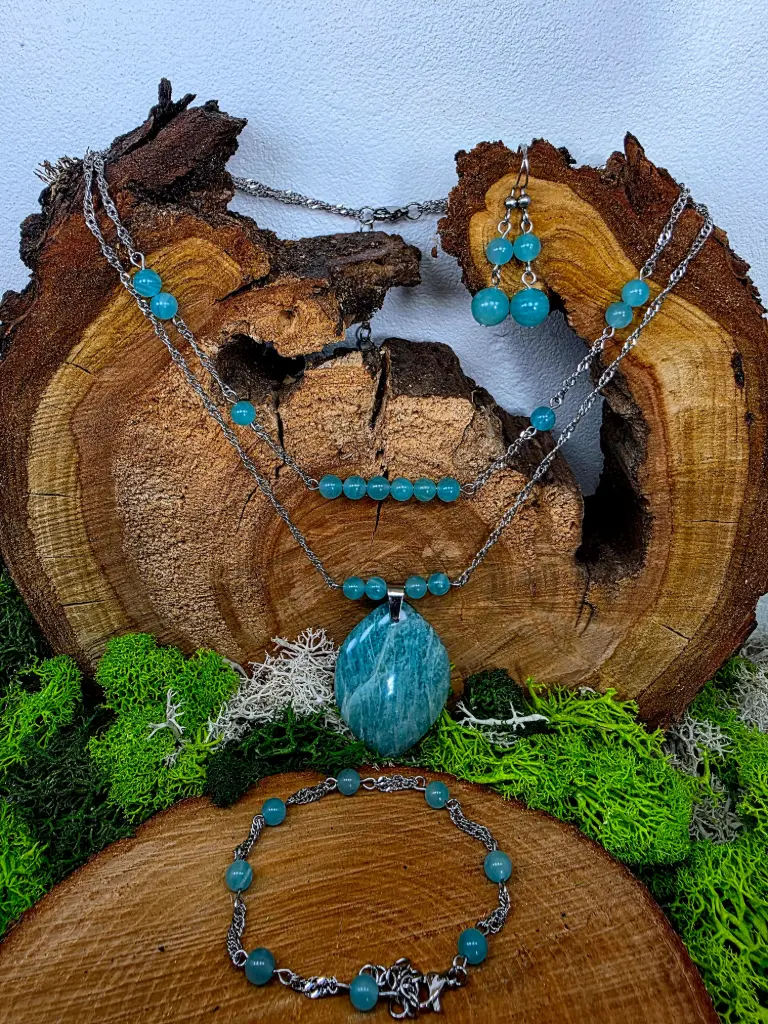 Parure "Harmonie" collier et boucle d'oreille en Amazonite