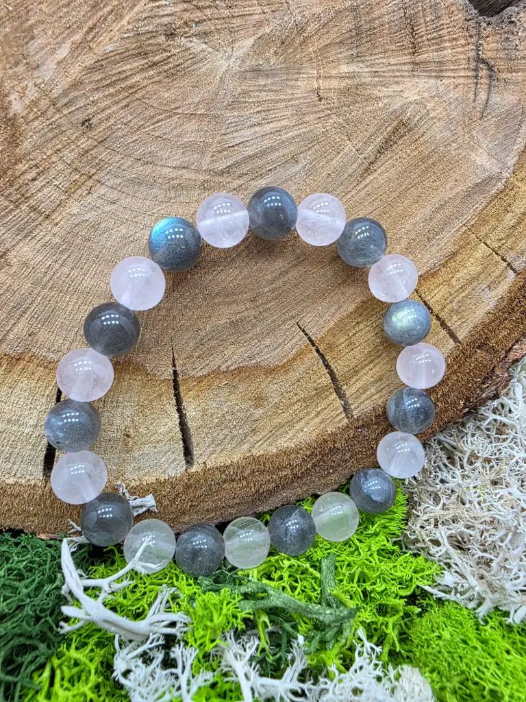 Bracelet labradorite et quartz rose