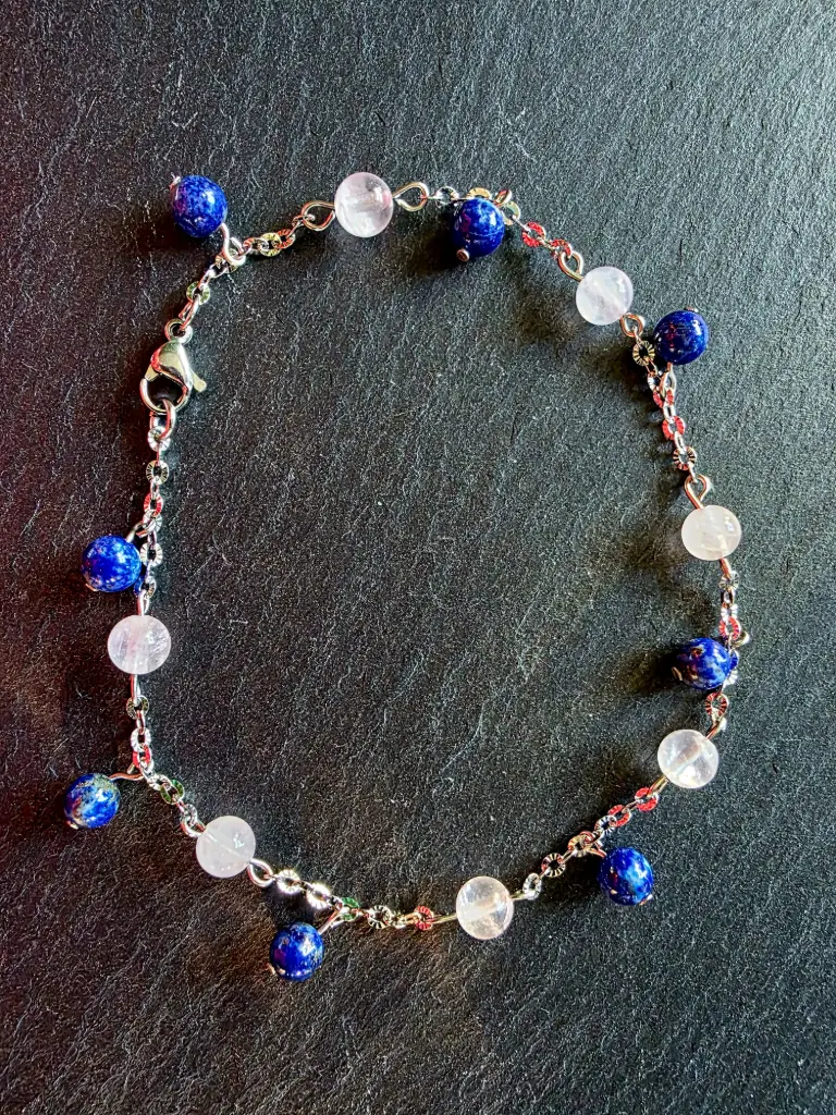 Bracelet de cheville en Lapis Lazuli et quartz rose