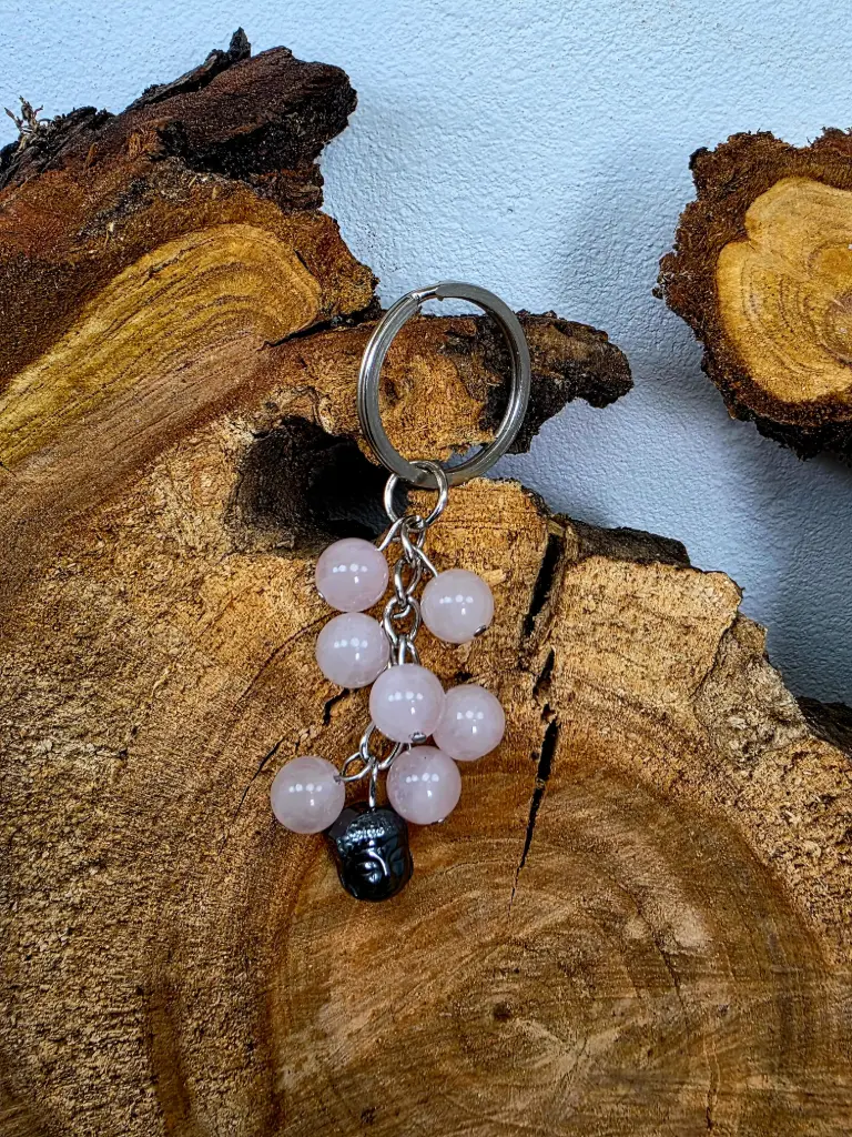 Porte clé quartz rose