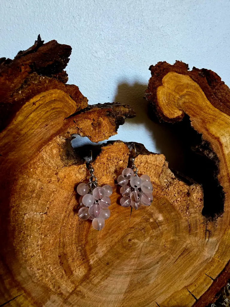 Boucle d'oreille "grappe de raisin" en quartz rose