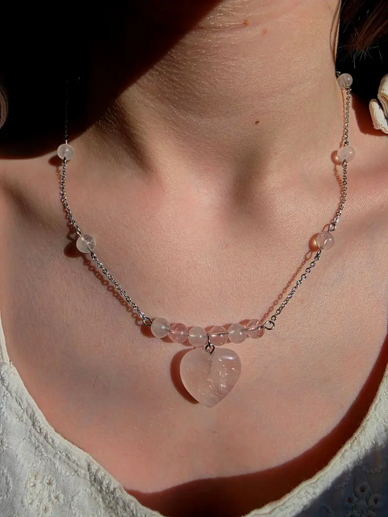 Collier unique quartz rose