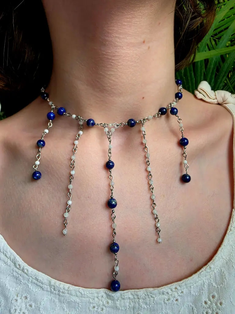 Collier unique Lapis Lazuli et Pierre de lune blanche