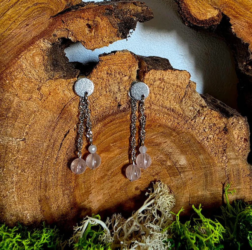 Boucle d'oreille "Lauréa" Quartz rose