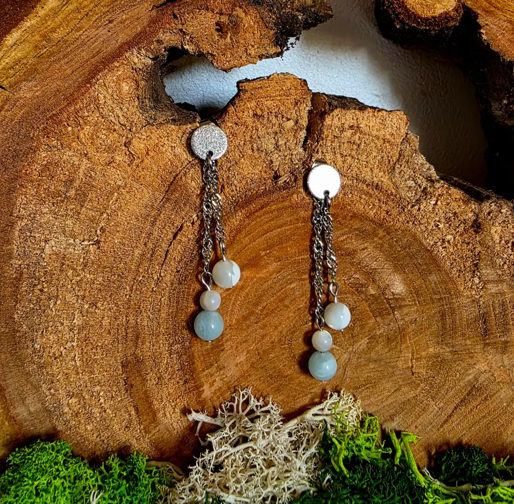 Boucle d'oreille "Lauréa" Nacre et aigue marine