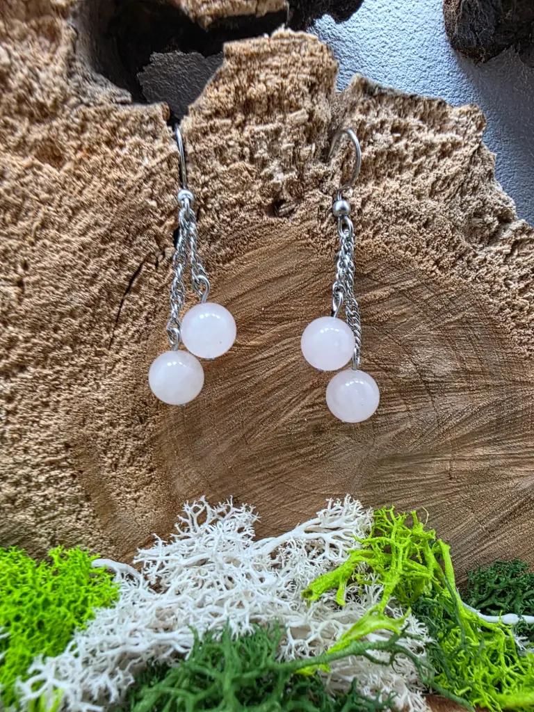 Boucle d'oreille longue  Quartz rose 