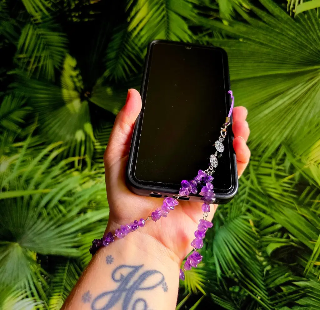 Dragonne de téléphone en Améthyste 