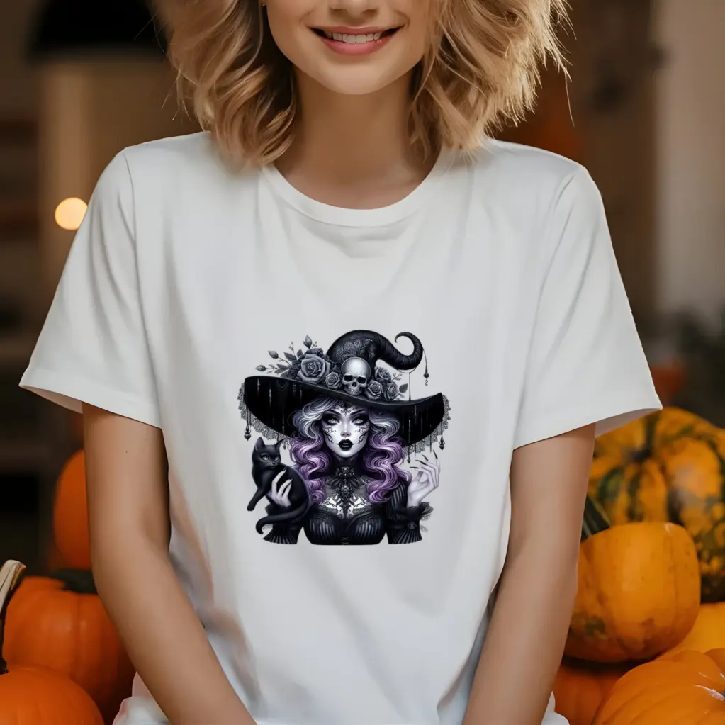 Tee-shirt Halloween "Sorcière Cat "