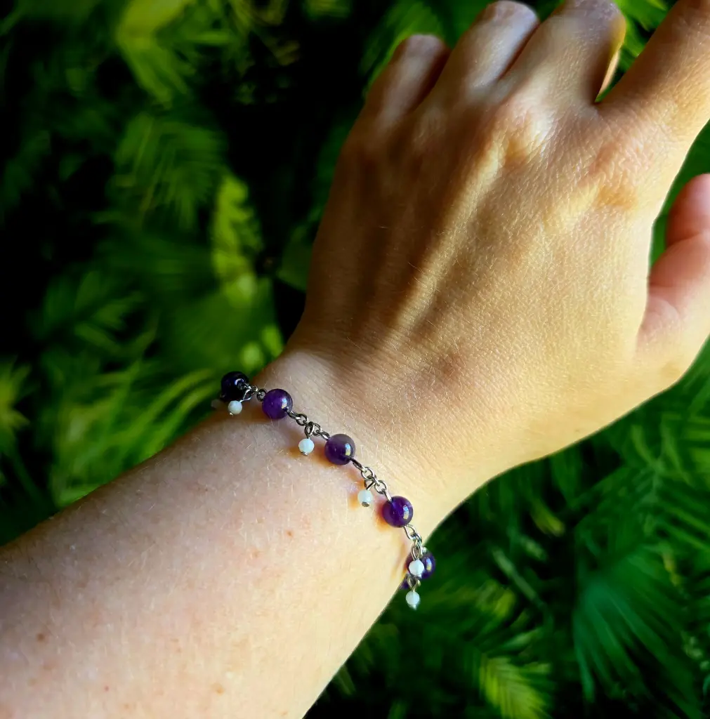 Bracelet "Elya" Améthyste et pierre de lune