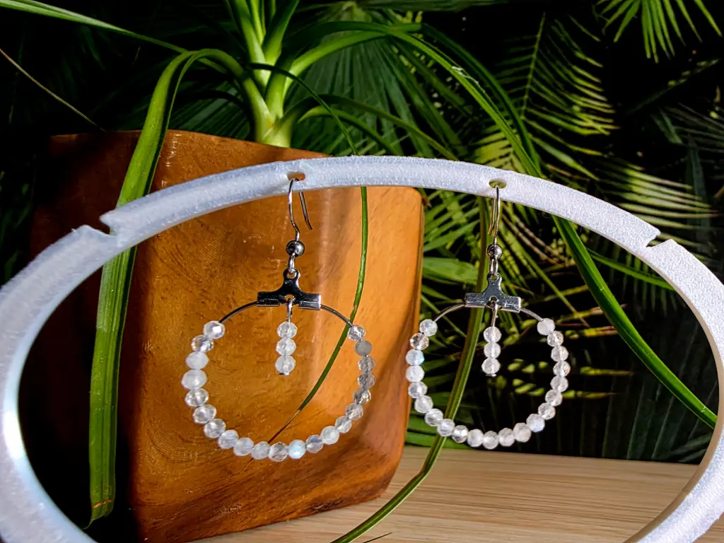  Créole en perle facetté Pierre de Lune Blanche 