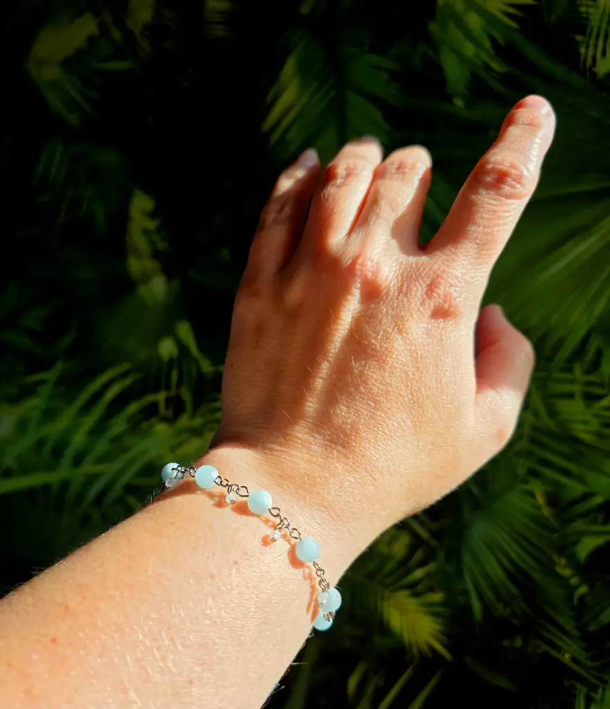 Bracelet "Elya" aigue marine et pierre de lune 