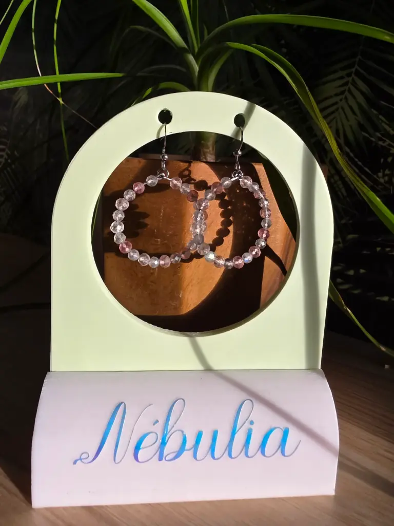 Boucle d'oreille créole en Labradorite et quartz fraise