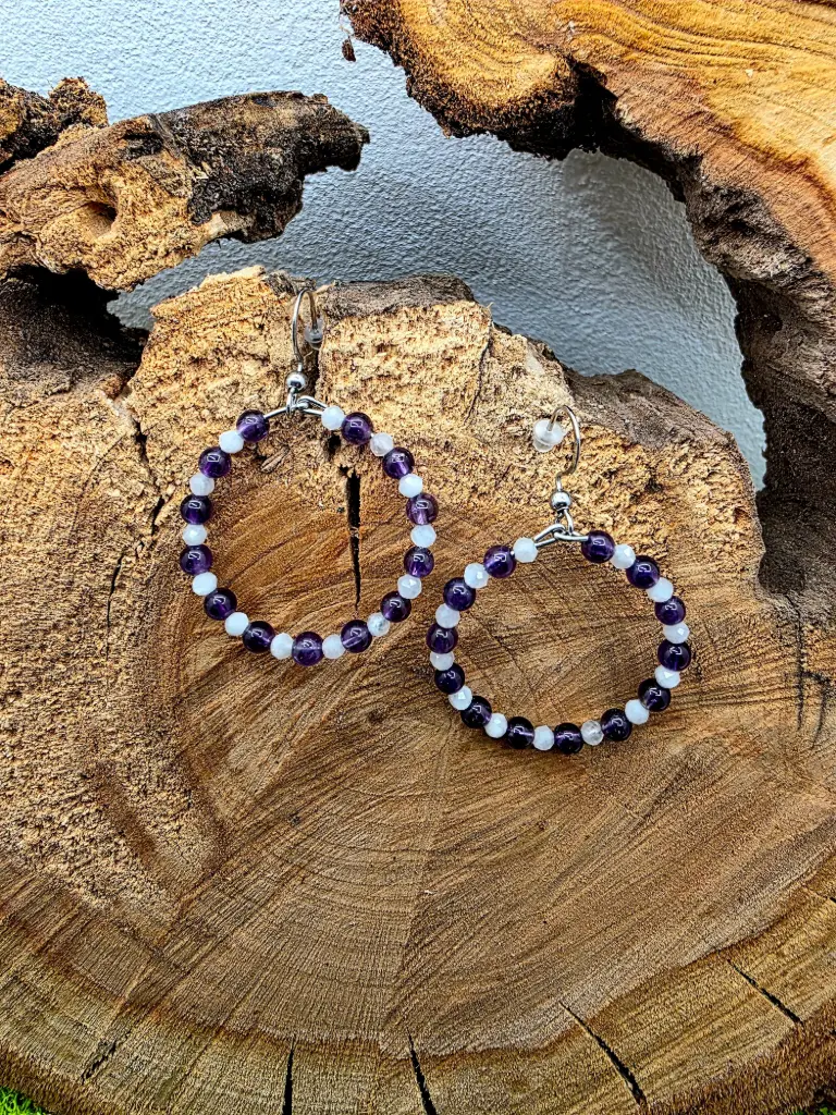 Créole Améthyste et Pierre de lune blanche