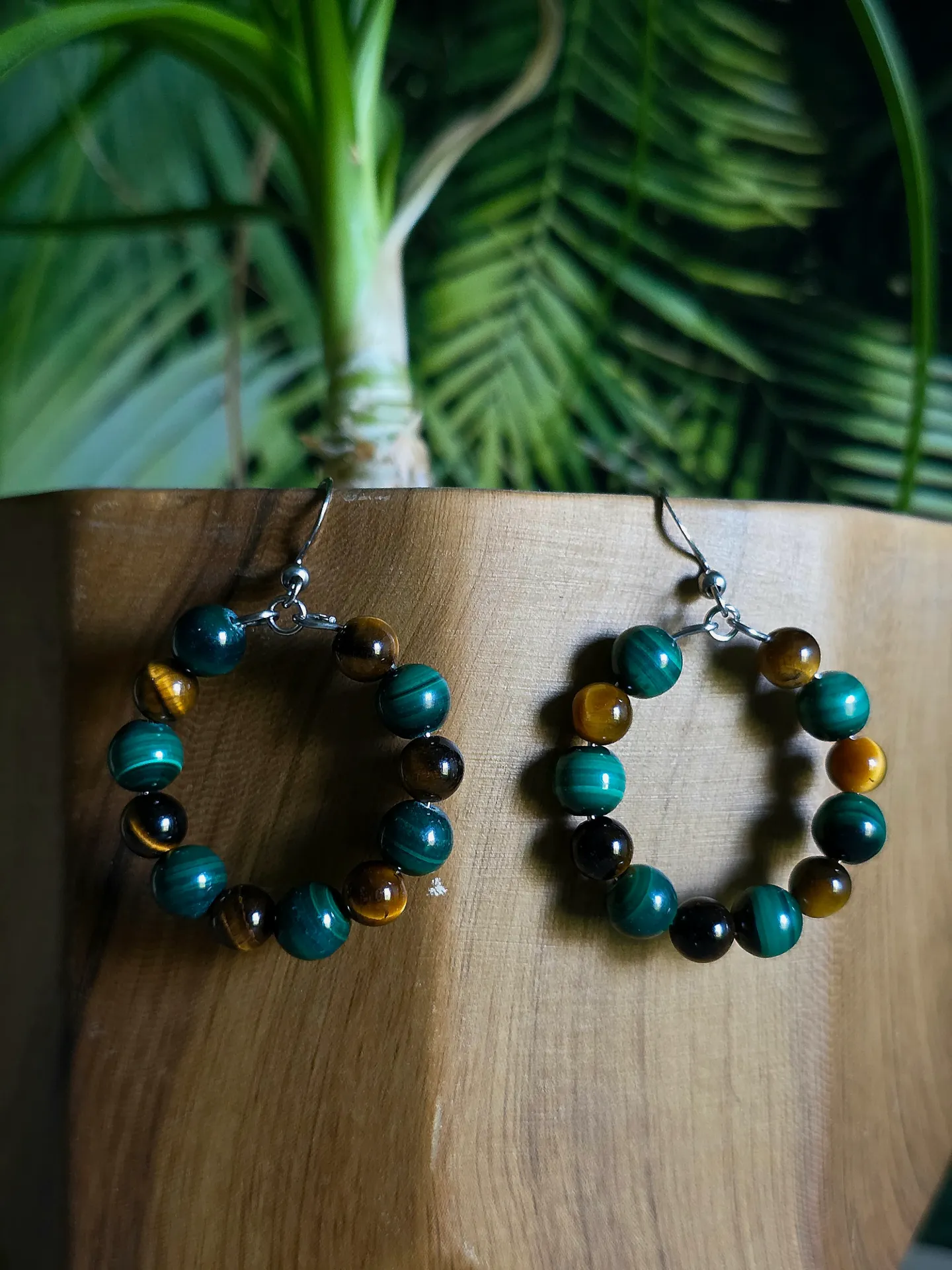 Créoles "Harmonie de la Terre" – Malachite et Œil de Tigre