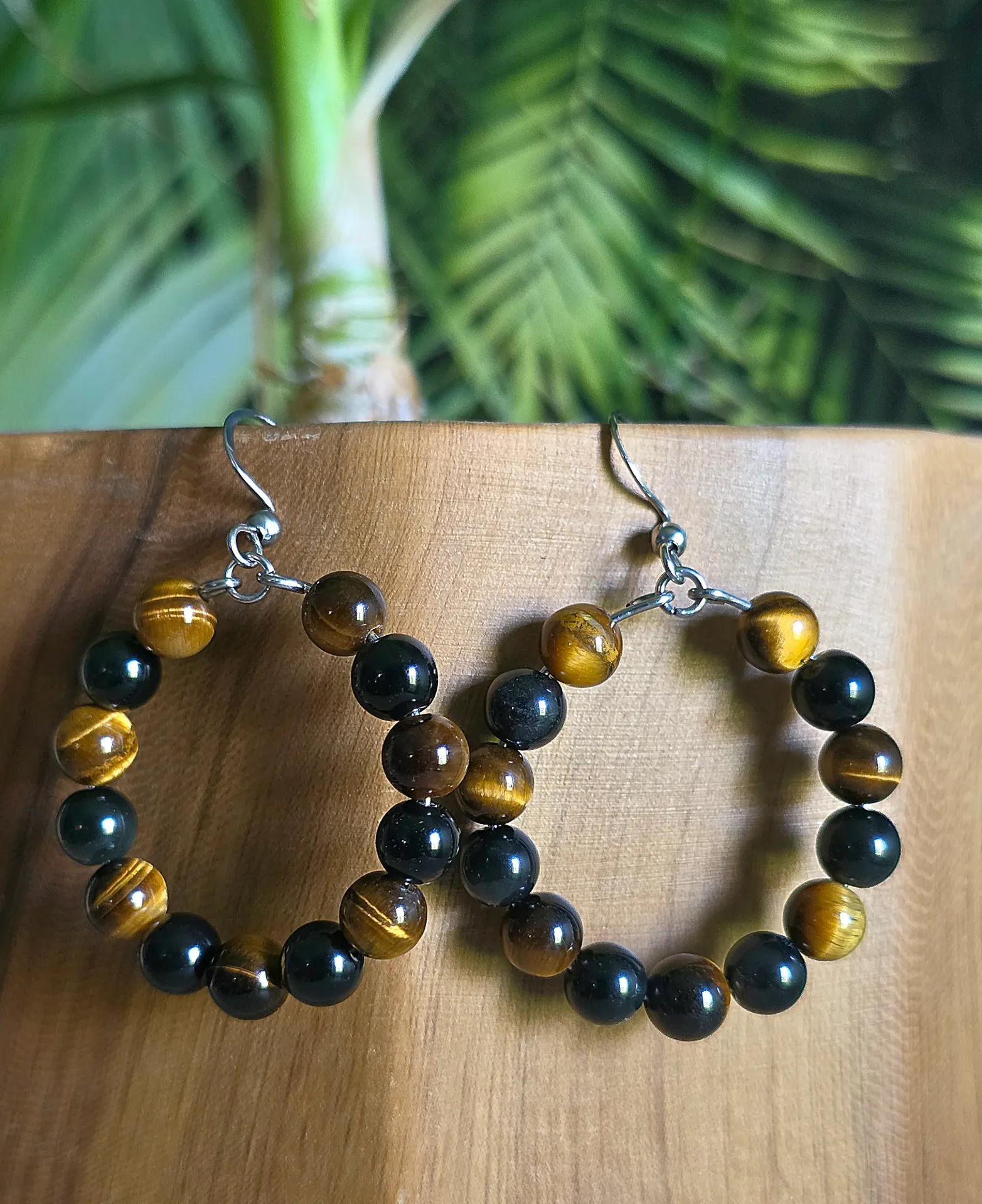 Créoles "Bouclier Protecteur" – Œil de Tigre et Obsidienne Œil Céleste