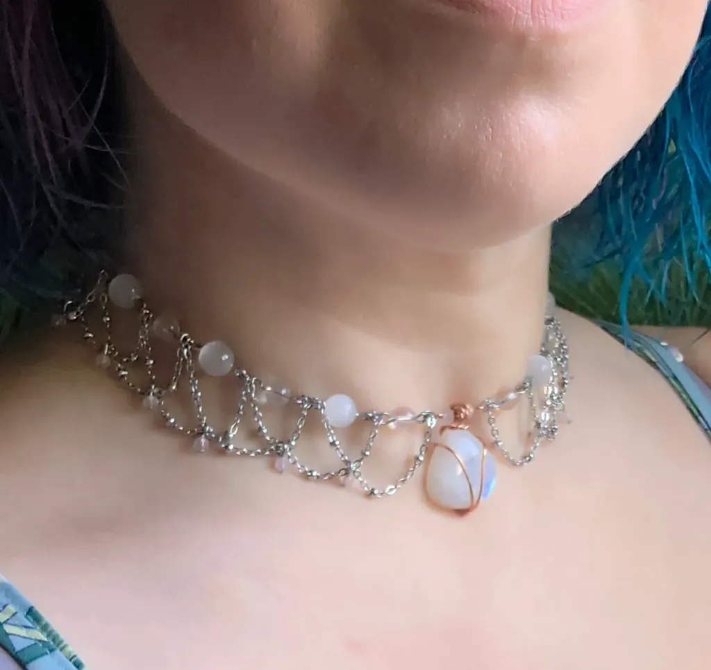 🌟 Collier "Souffle Angélique" – Péristérite, Sélénite & Quartz Rose