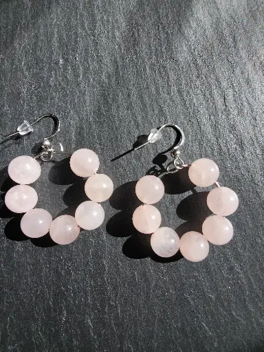 Boucle d'oreilles Créole en Quartz rose en perle de 8mm