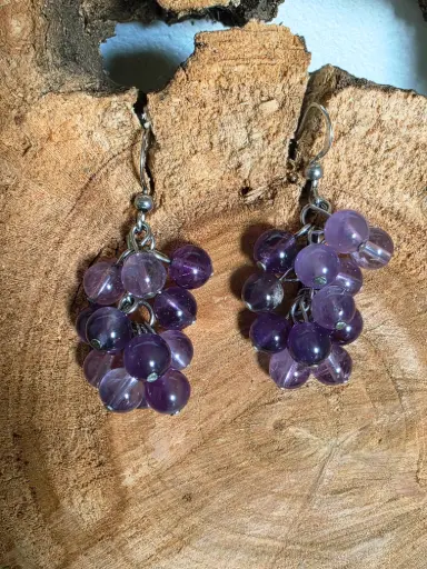 Boucle d'oreille "grappe de raisin" en Améthyste