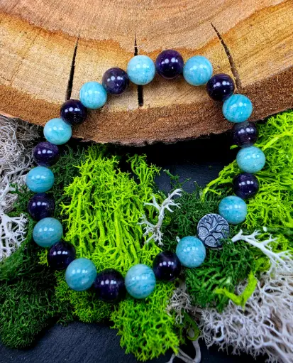 Bracelet Améthyste et Amazonite en 8 mm