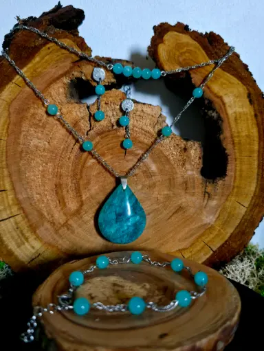 Parure "Harmonie" collier, bracelet et boucle d'oreille en Amazonite